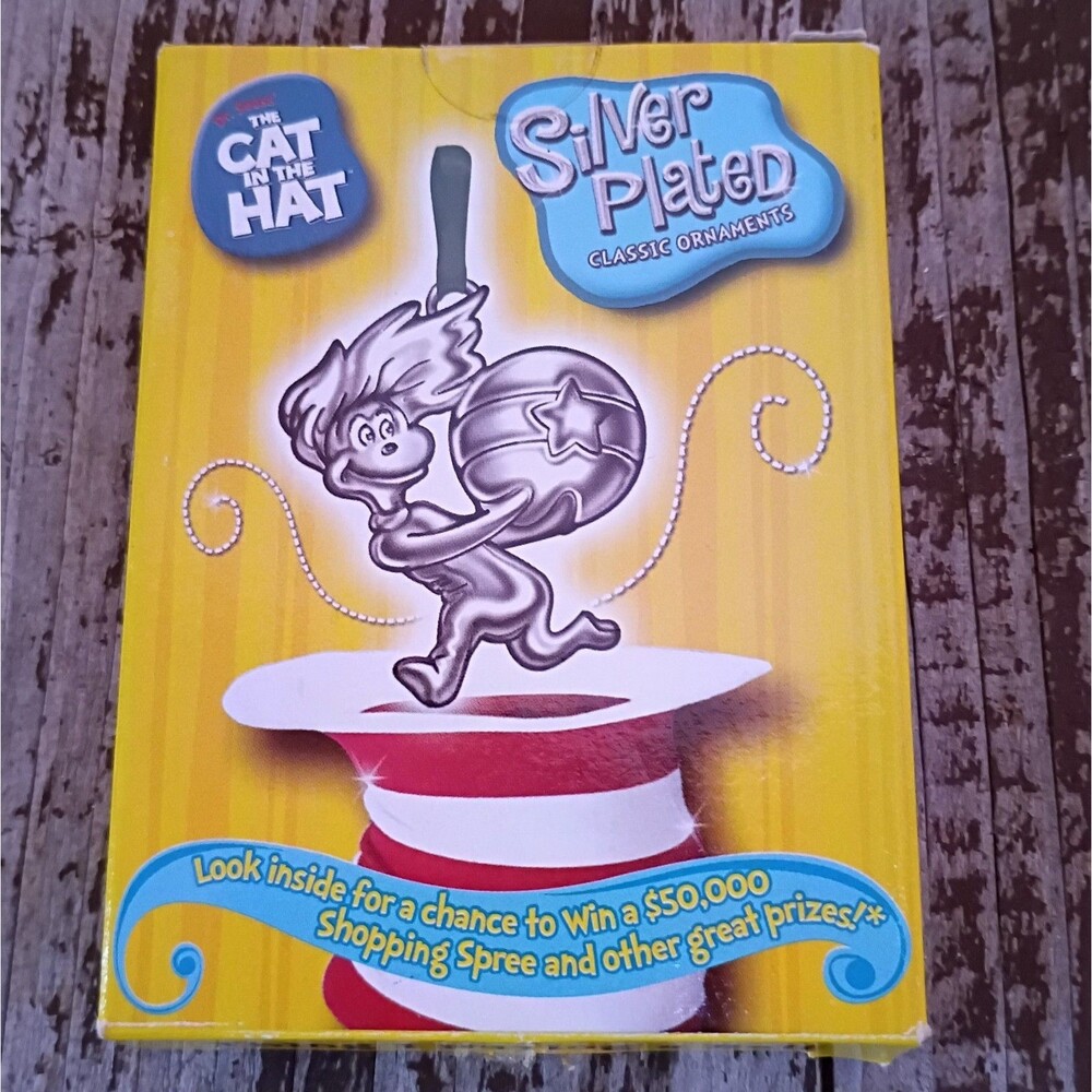 Dr. Seuss Cat In The Hat "Thing 1 Having A Ball" Silver Plated Ornament 2003